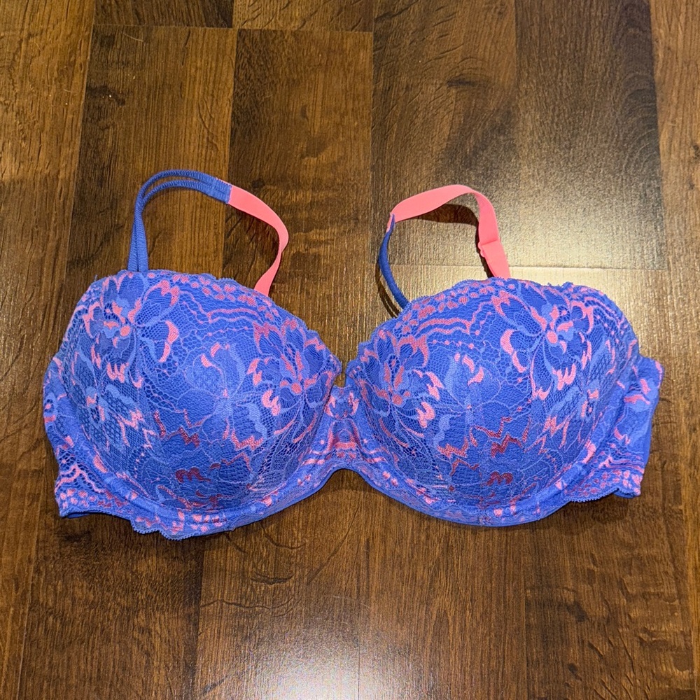 PINK by Victoria Secret Lace Underwire Push-up Bra in Blue and Pink (36D)